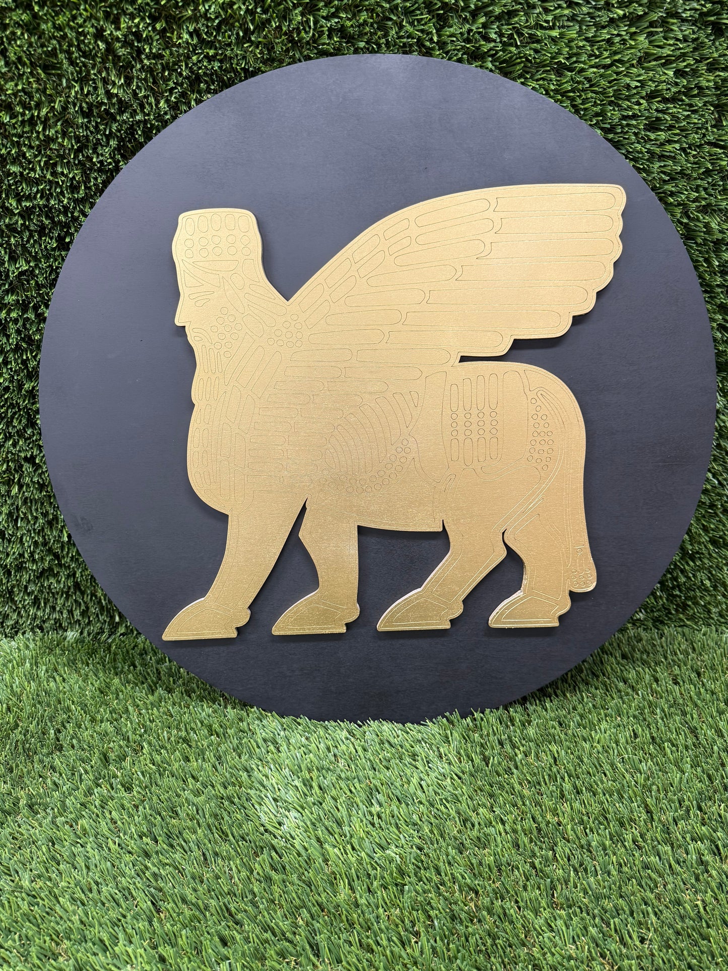 24” tall Lamassu decor black/gold