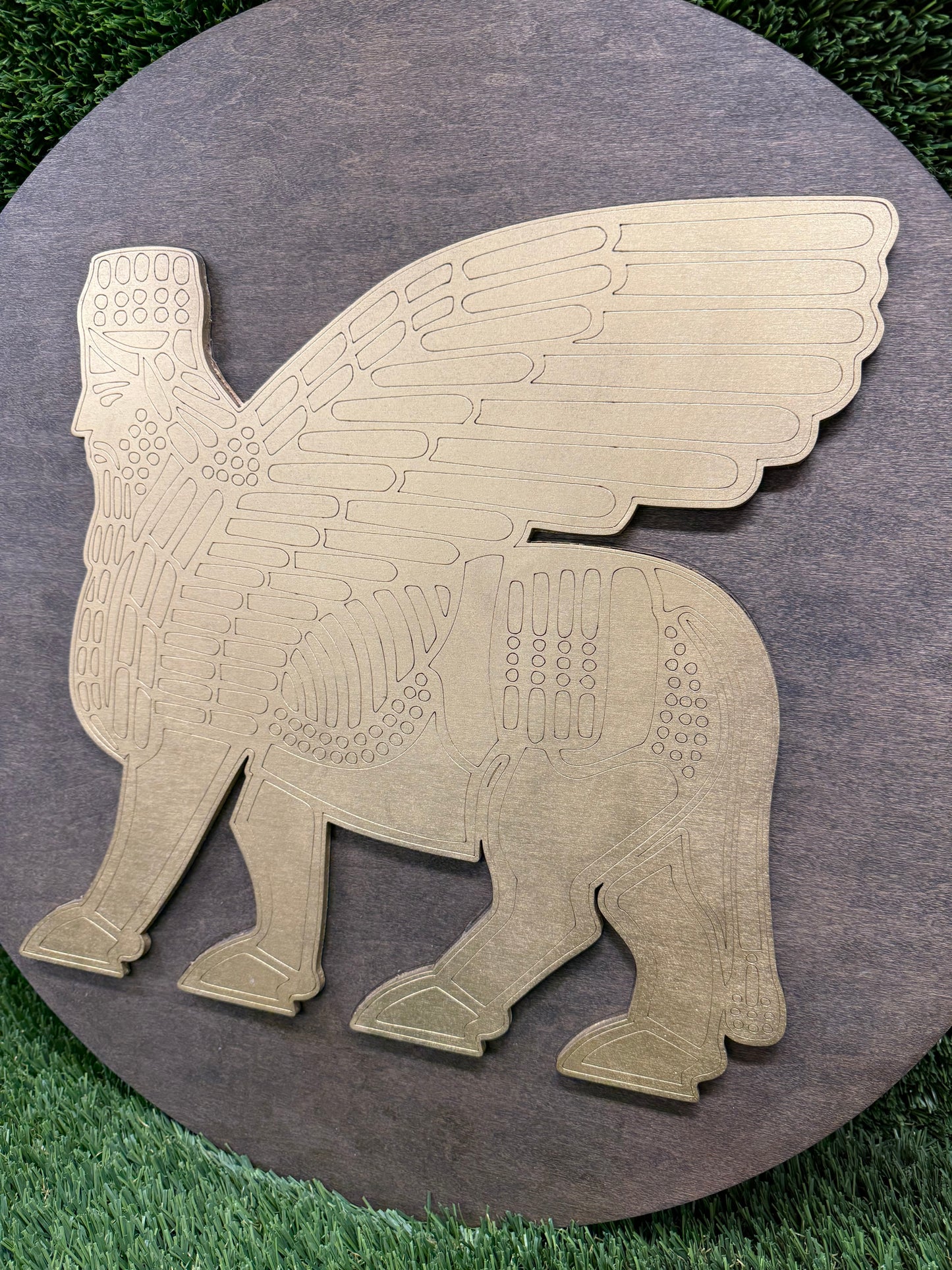 24” Walnut/Gold Lamassu Decor.