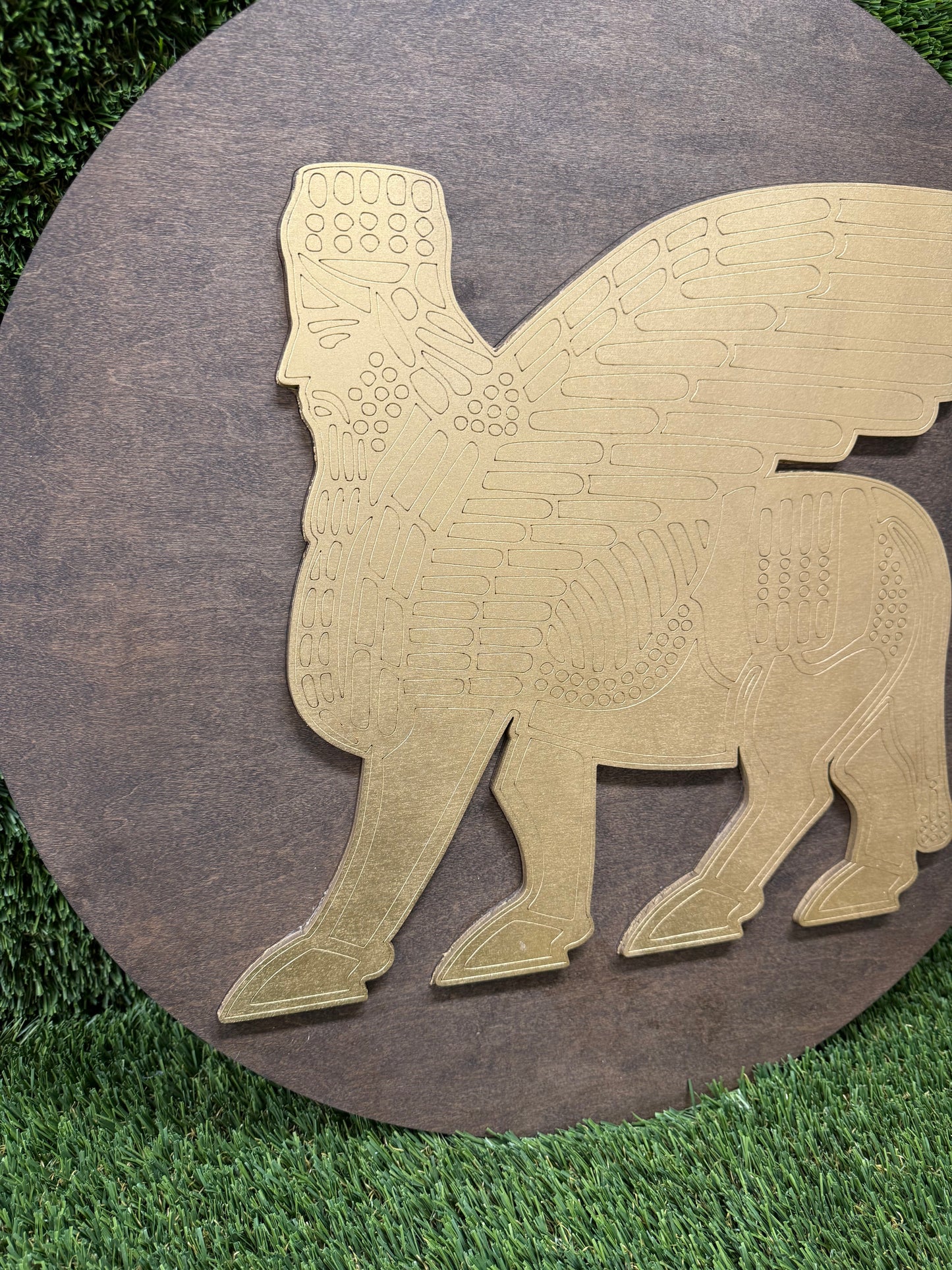 24” Walnut/Gold Lamassu Decor.
