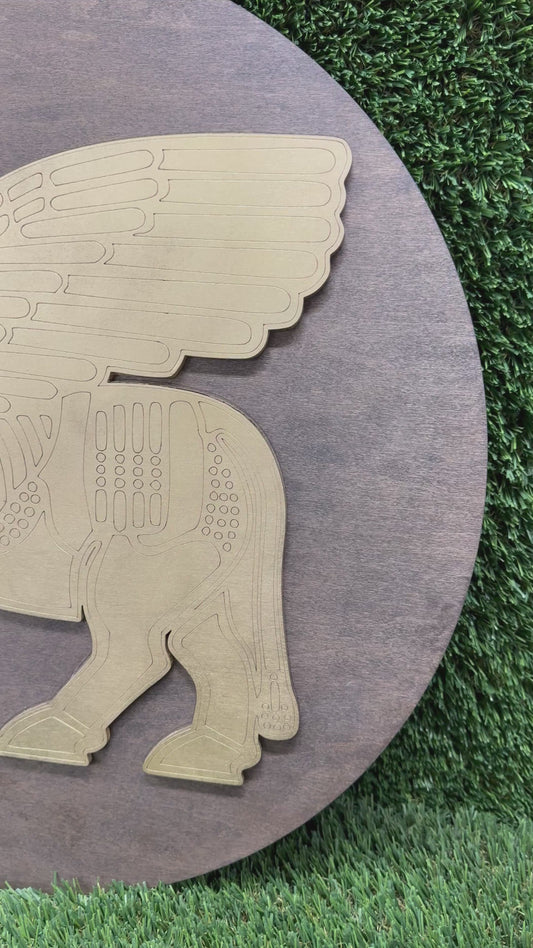 24” Walnut/Gold Lamassu Decor.