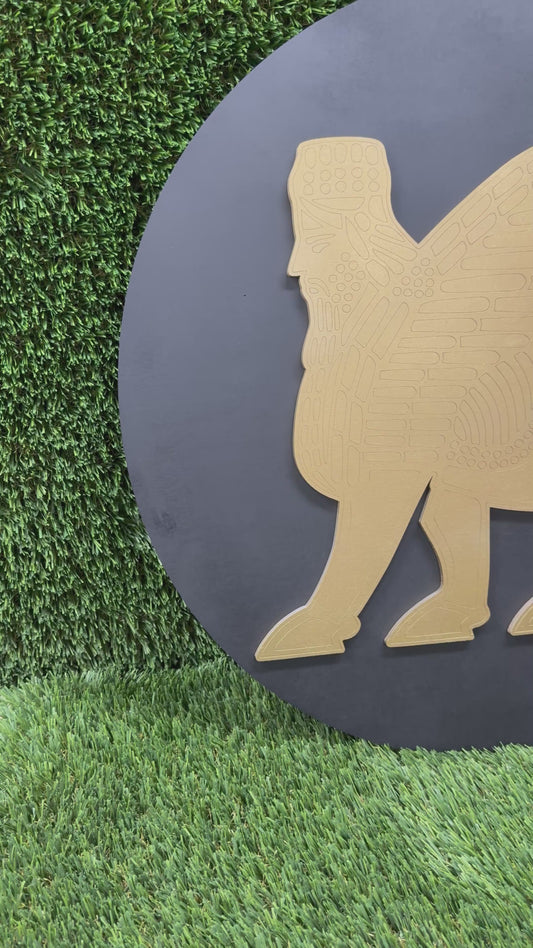 24” tall Lamassu decor black/gold